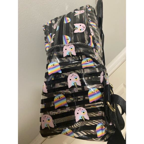 LUV BETSEY JOHNSON‎ Kitty Unicorn Lg Black Striped Clear Backpack NWOT - Picture 9 of 9